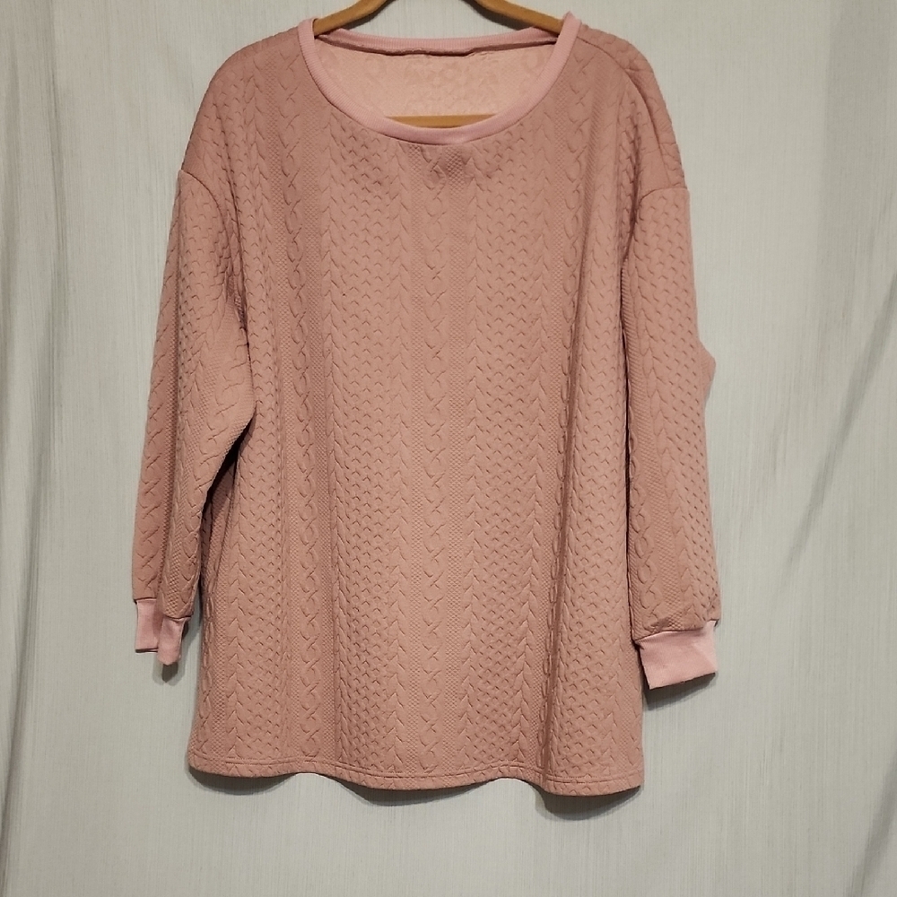 SHEIN Oversized Mauve Pink Cable Knit Textured Pullover Sweatshirt Crewneck Top